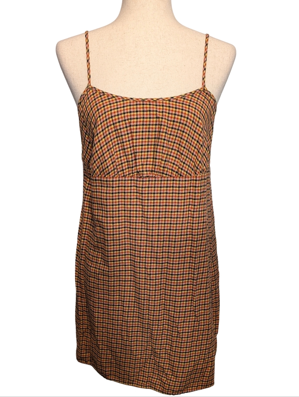 Wild Fable Plaid Spaghetti Strap Mini Dress - Mustard & Black